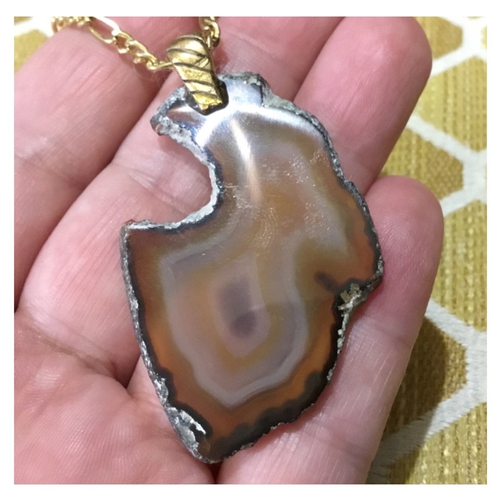 Natural Stone Electroplated Pendant Necklace - Picture 3 of 10